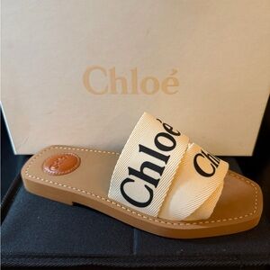 Chloe Woody Canvas Sandals in Cream. BNIB with dust covers and cards. 7B